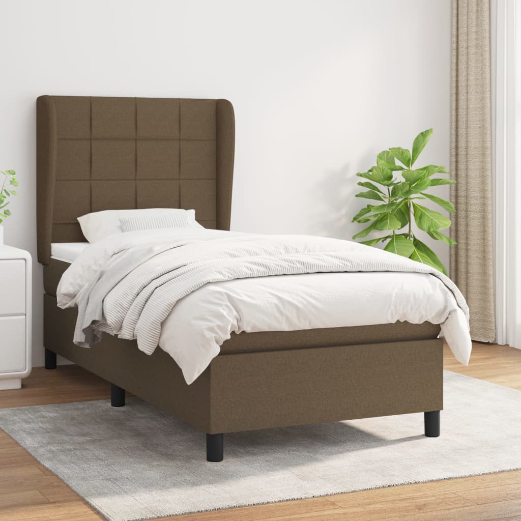 Κρεβάτι Boxspring με Στρώμα Σκούρο Καφέ 100x200 εκ. Υφασμάτινο - Pakobazaar
