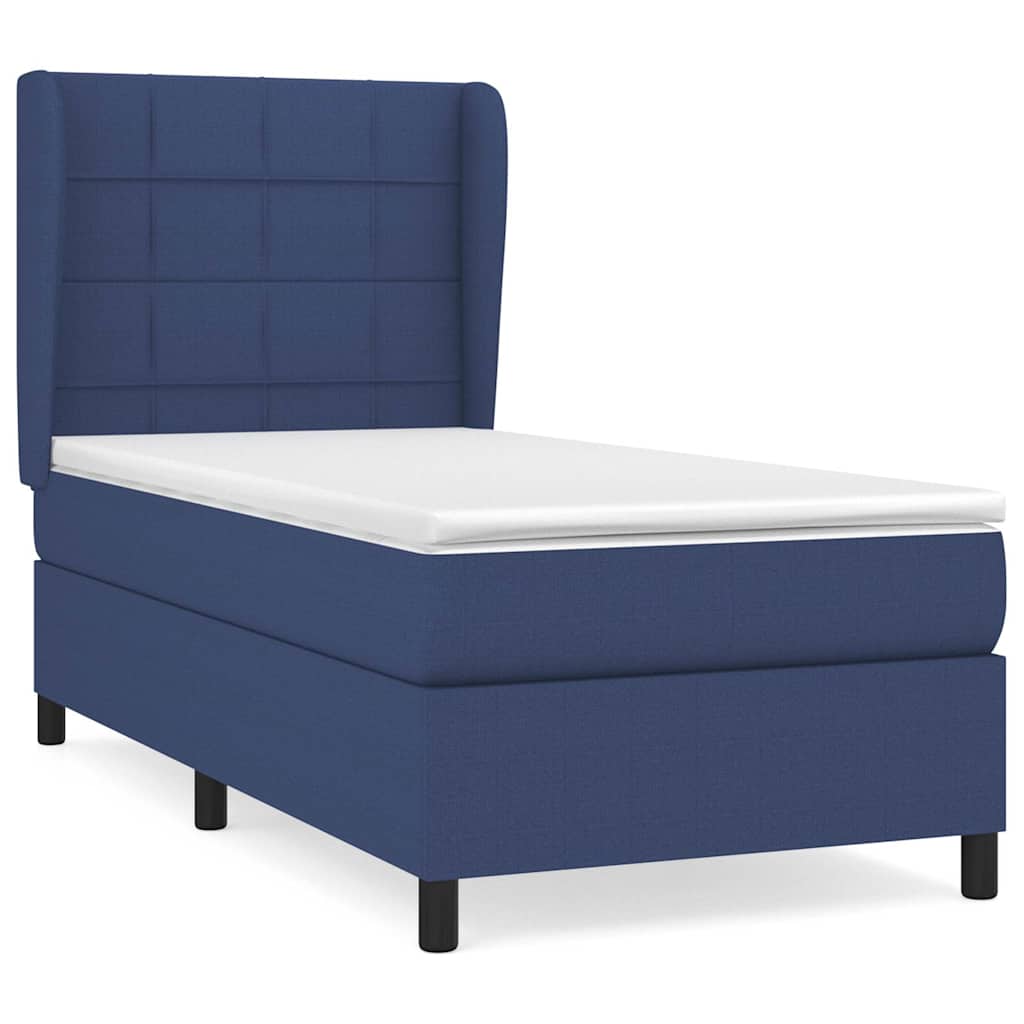 Κρεβάτι Boxspring με Στρώμα Μπλε 100 x 200 εκ. Υφασμάτινο - Pakobazaar