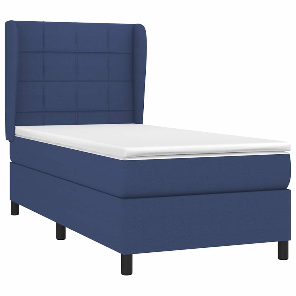 Κρεβάτι Boxspring με Στρώμα Μπλε 100 x 200 εκ. Υφασμάτινο - Pakobazaar