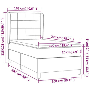 Κρεβάτι Boxspring με Στρώμα Μπλε 100 x 200 εκ. Υφασμάτινο - Pakobazaar