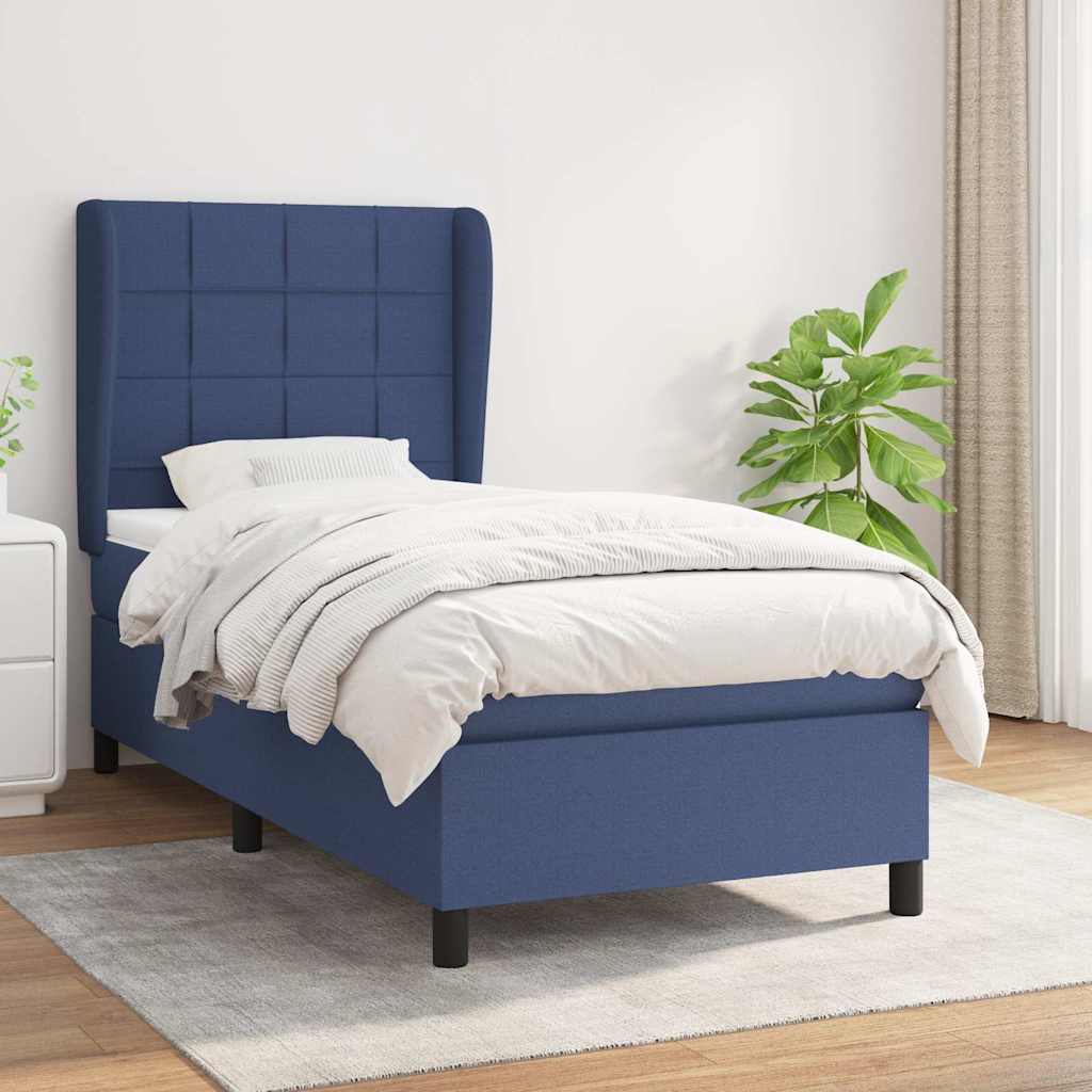 Κρεβάτι Boxspring με Στρώμα Μπλε 100 x 200 εκ. Υφασμάτινο - Pakobazaar