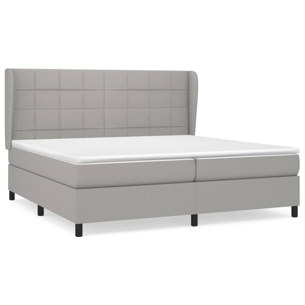 Κρεβάτι Boxspring με Στρώμα Ανοιχτό Γκρι 200x200 εκ. Υφασμάτινο