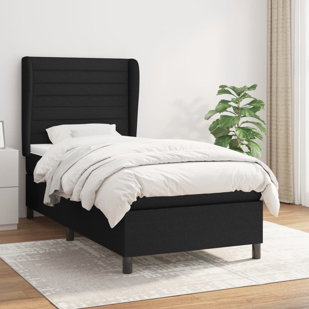 Κρεβάτι Boxspring με Στρώμα Μαύρο 90x190 εκ.Υφασμάτινο - Pakobazaar