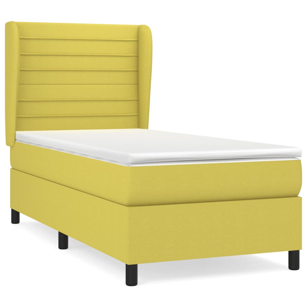 Κρεβάτι Boxspring με Στρώμα Πράσινο 90x190 εκ.Υφασμάτινο - Pakobazaar