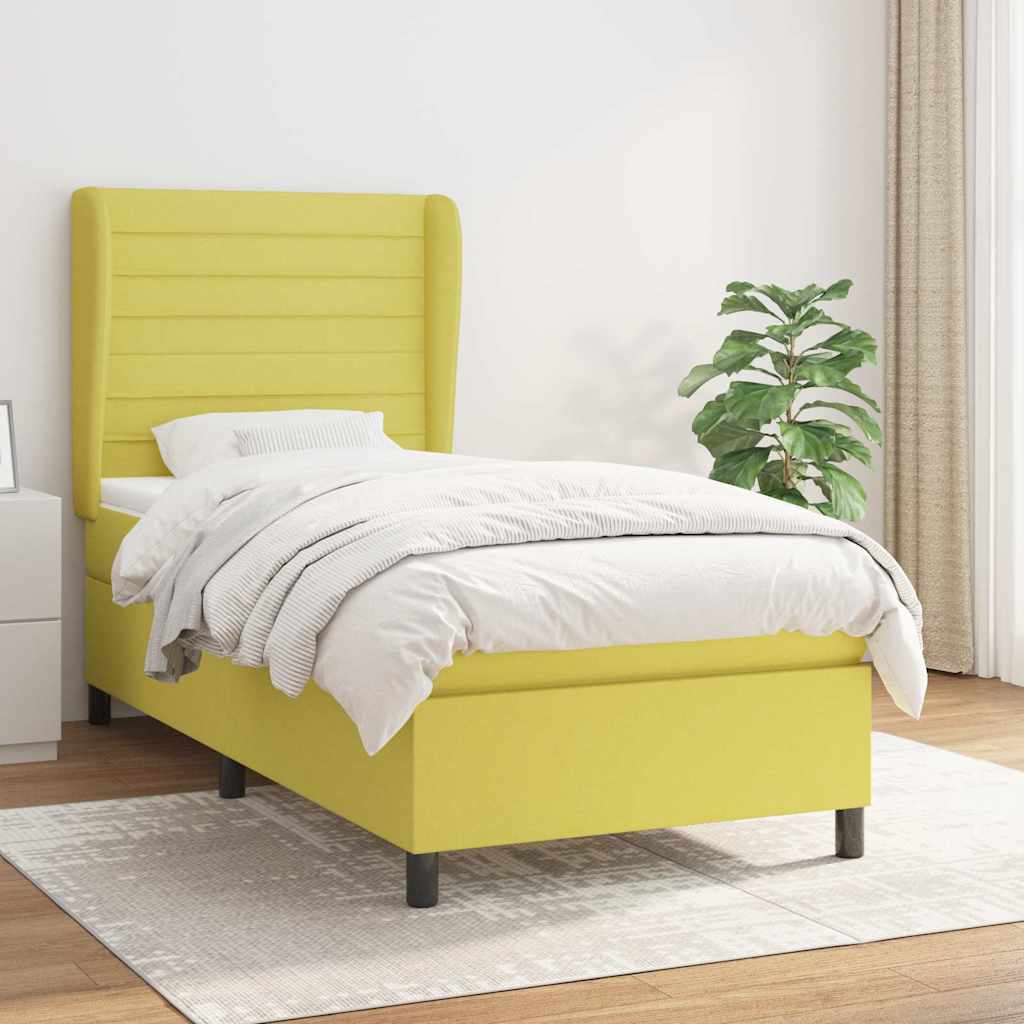 Κρεβάτι Boxspring με Στρώμα Πράσινο 90x200 εκ. Υφασμάτινο