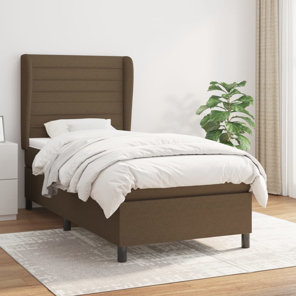 Κρεβάτι Boxspring με Στρώμα Σκούρο Καφέ 100x200 εκ. Υφασμάτινο - Pakobazaar