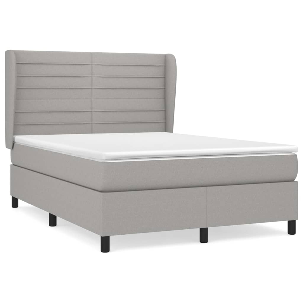 Κρεβάτι Boxspring με Στρώμα Ανοιχτό Γκρι 140x190 εκ. Υφασμάτινο