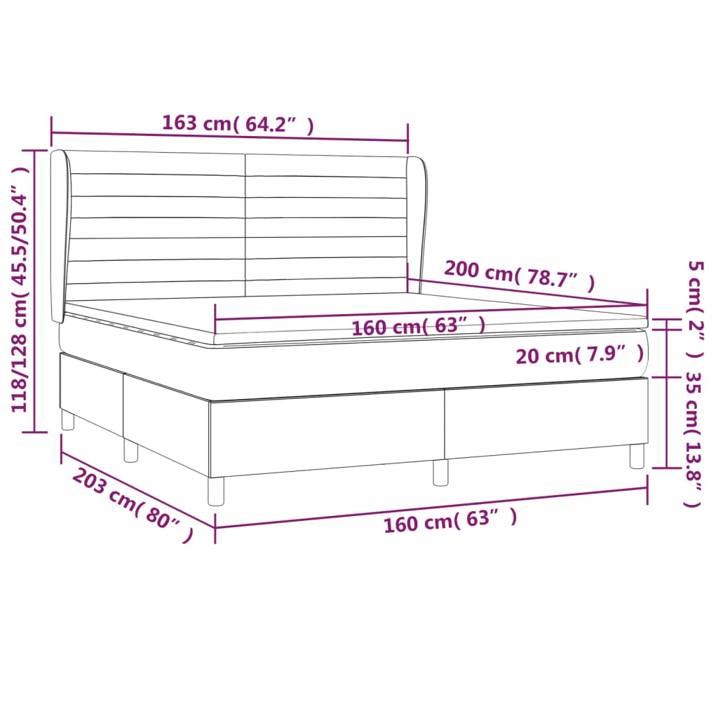 Κρεβάτι Boxspring με Στρώμα Σκούρο Γκρι 160x200 εκ Υφασμάτινο