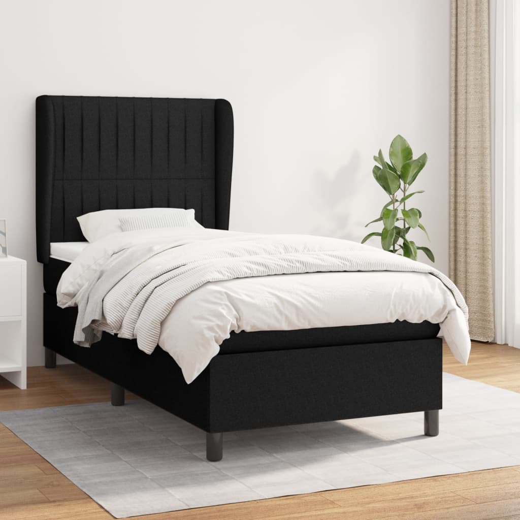 Κρεβάτι Boxspring με Στρώμα Μαύρο 90x190 εκ.Υφασμάτινο - Pakobazaar