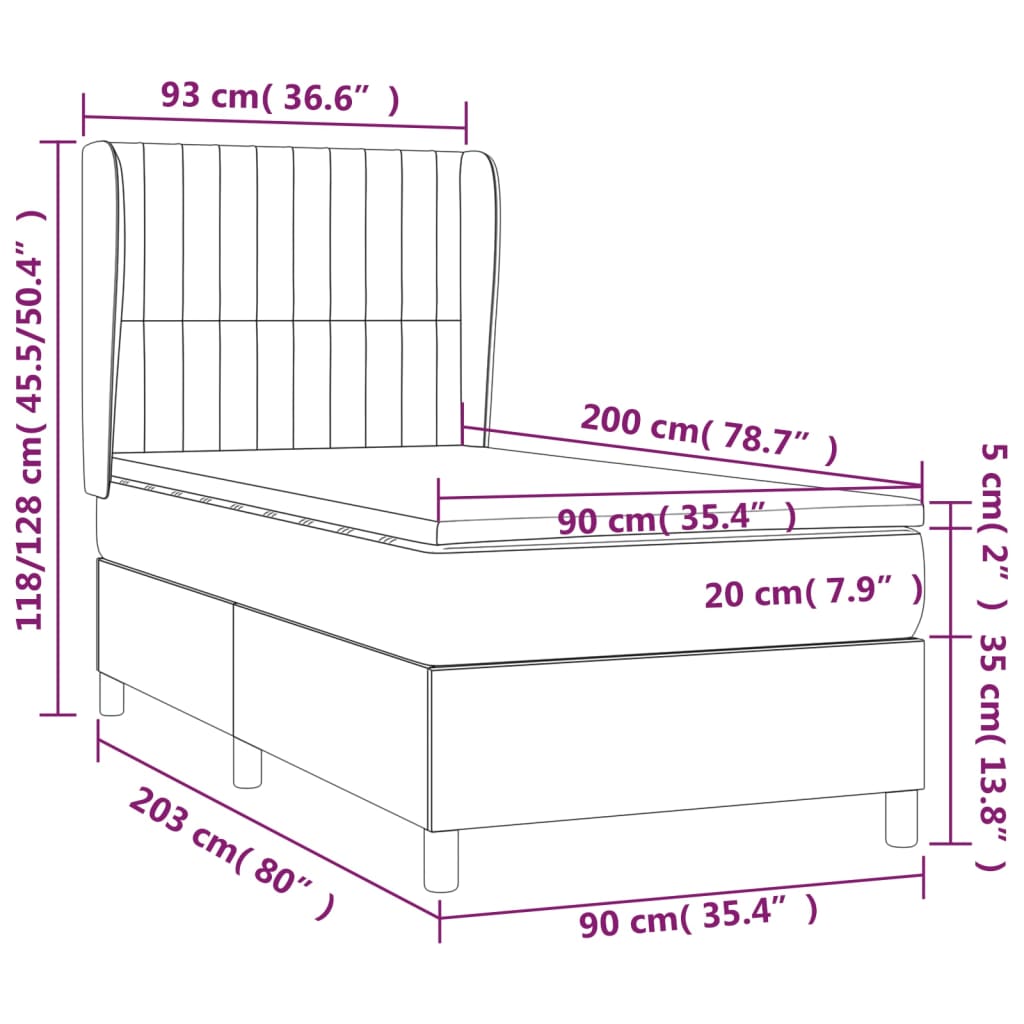 Κρεβάτι Boxspring με Στρώμα Πράσινο 90x200 εκ. Υφασμάτινο