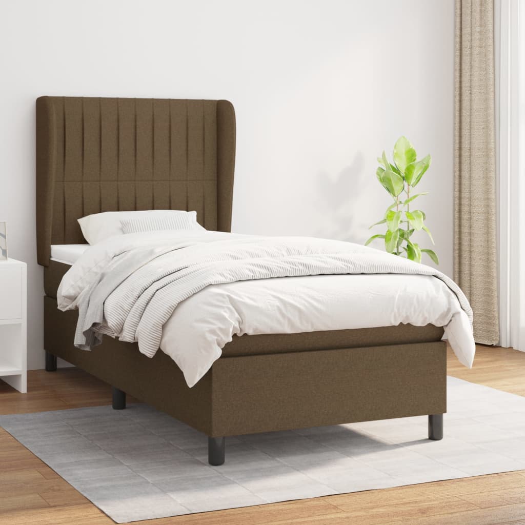 Κρεβάτι Boxspring με Στρώμα Σκούρο Καφέ 100x200 εκ. Υφασμάτινο - Pakobazaar