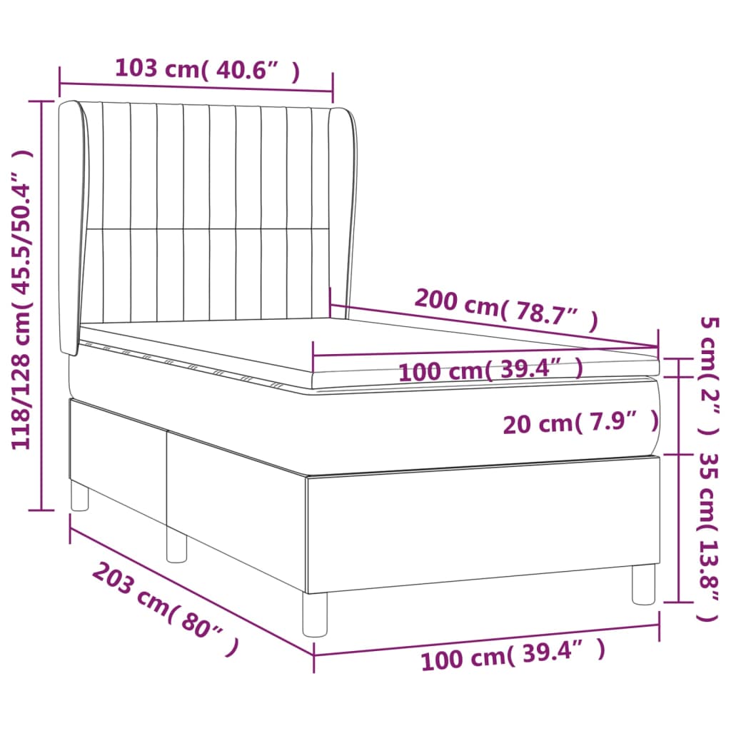 Κρεβάτι Boxspring με Στρώμα Κρεμ 100 x 200 εκ. Υφασμάτινο