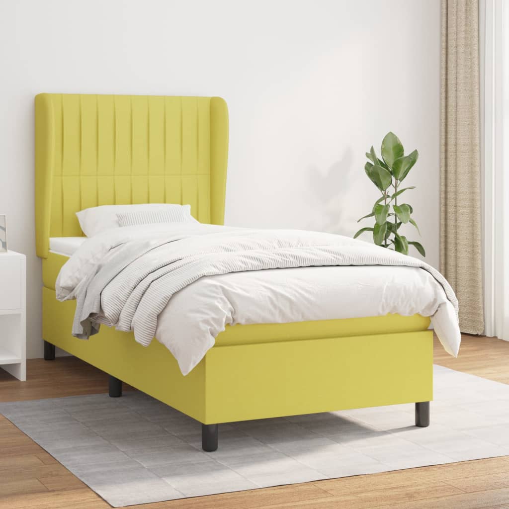 Κρεβάτι Boxspring με Στρώμα Πράσινο 100 x 200 εκ. Υφασμάτινο
