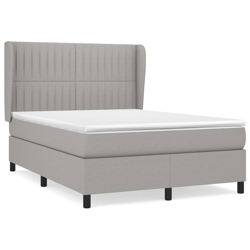 Κρεβάτι Boxspring με Στρώμα Ανοιχτό Γκρι 140x190 εκ. Υφασμάτινο