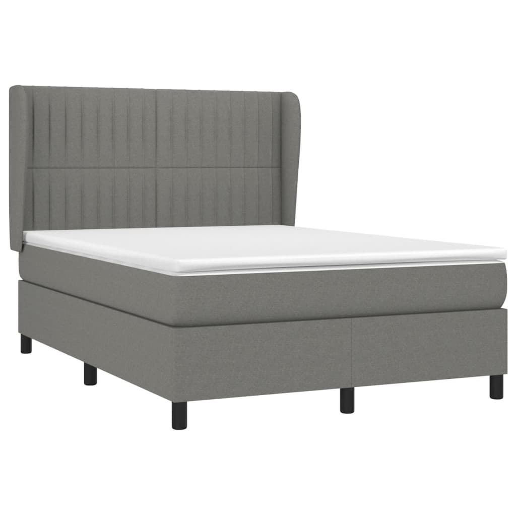 Κρεβάτι Boxspring με Στρώμα Σκούρο Γκρι 140x190 εκ. Υφασμάτινο