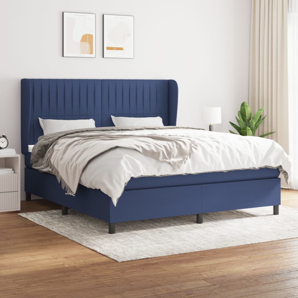 Κρεβάτι Boxspring με Στρώμα Μπλε 160x200 εκ. Υφασμάτινο