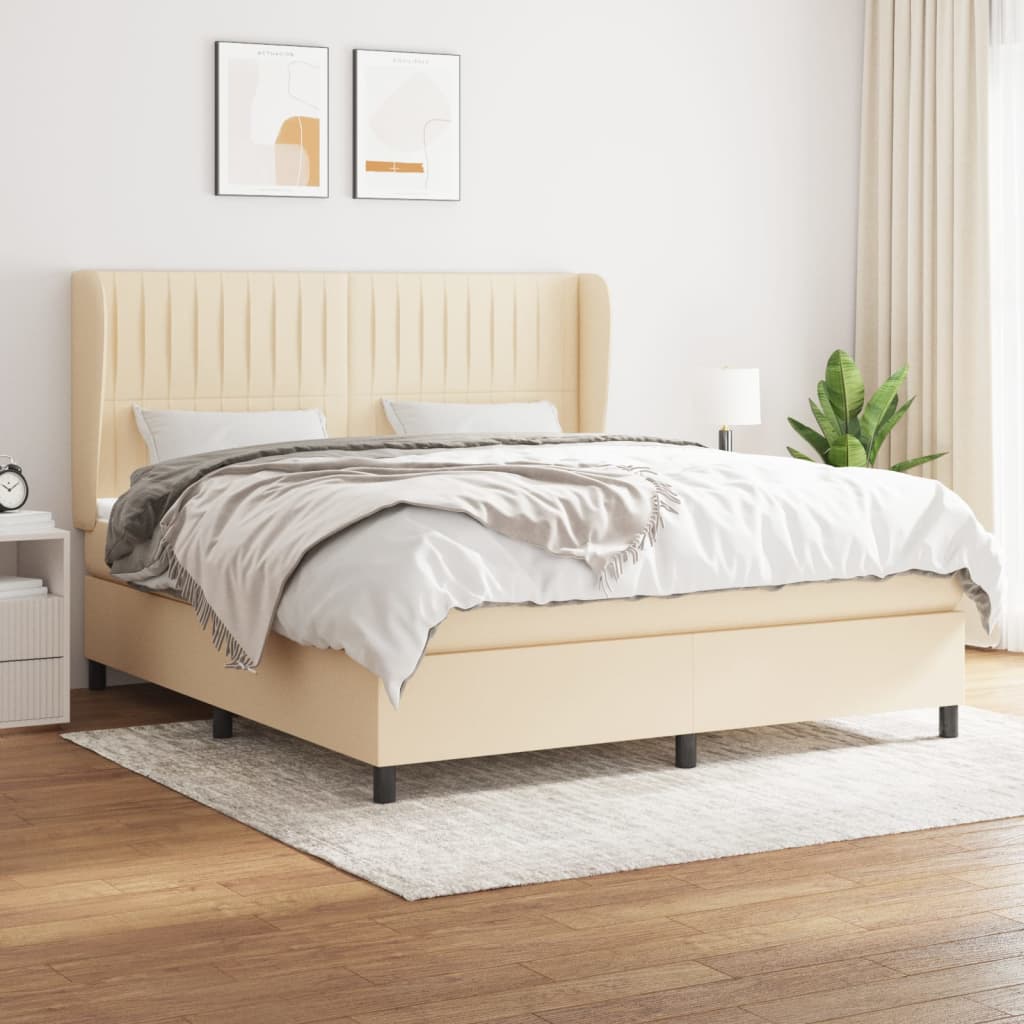 Κρεβάτι Boxspring με Στρώμα Κρεμ 180x200 εκ. Υφασμάτινο