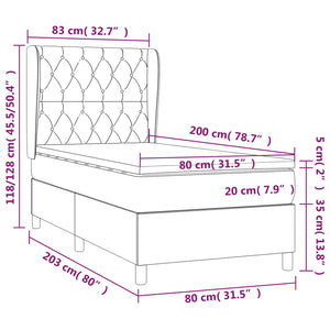 Κρεβάτι Boxspring με Στρώμα Ανοιχτό Γκρι 80x200 εκ. Υφασμάτινο