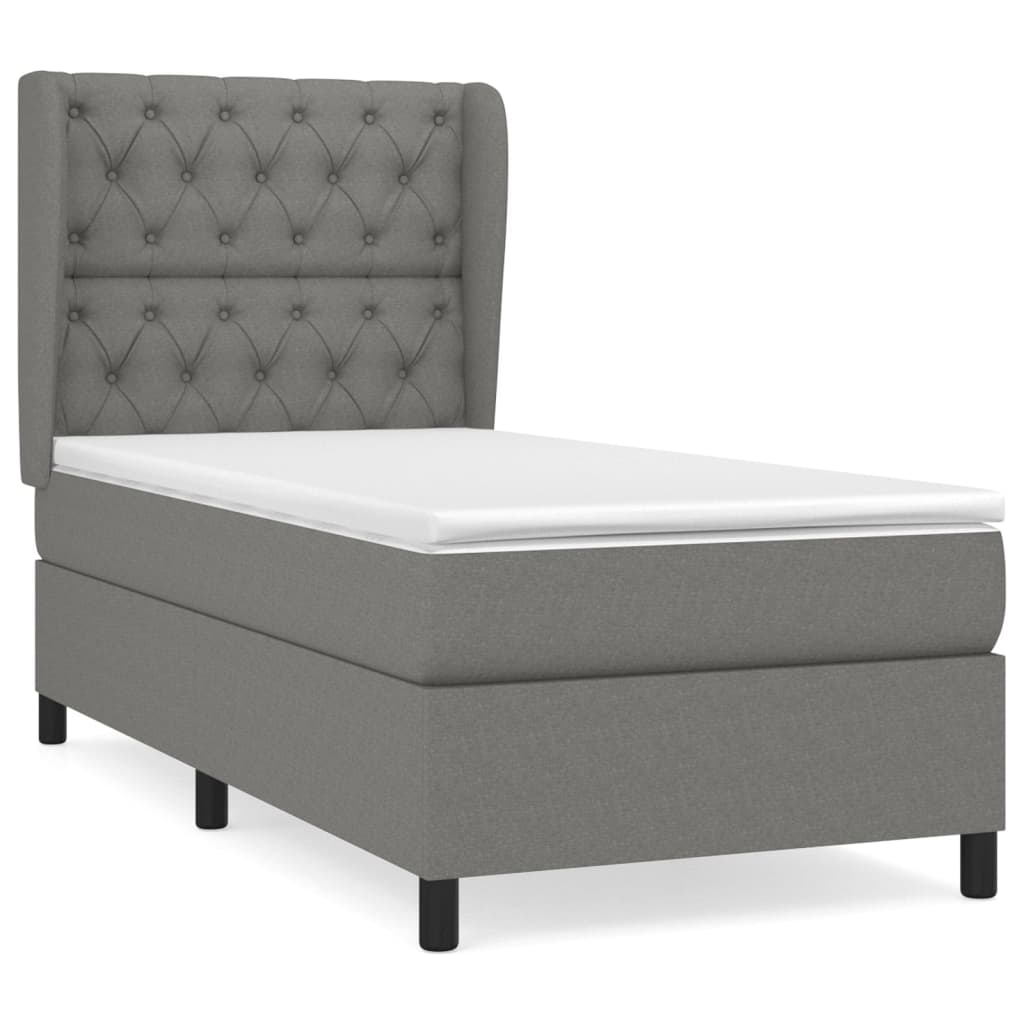 Κρεβάτι Boxspring με Στρώμα Σκούρο Γκρι 80x200 εκ. Υφασμάτινο - Pakobazaar