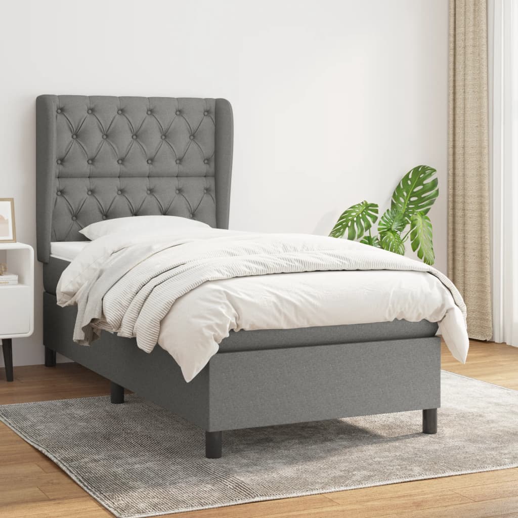 Κρεβάτι Boxspring με Στρώμα Σκούρο Γκρι 80x200 εκ. Υφασμάτινο - Pakobazaar
