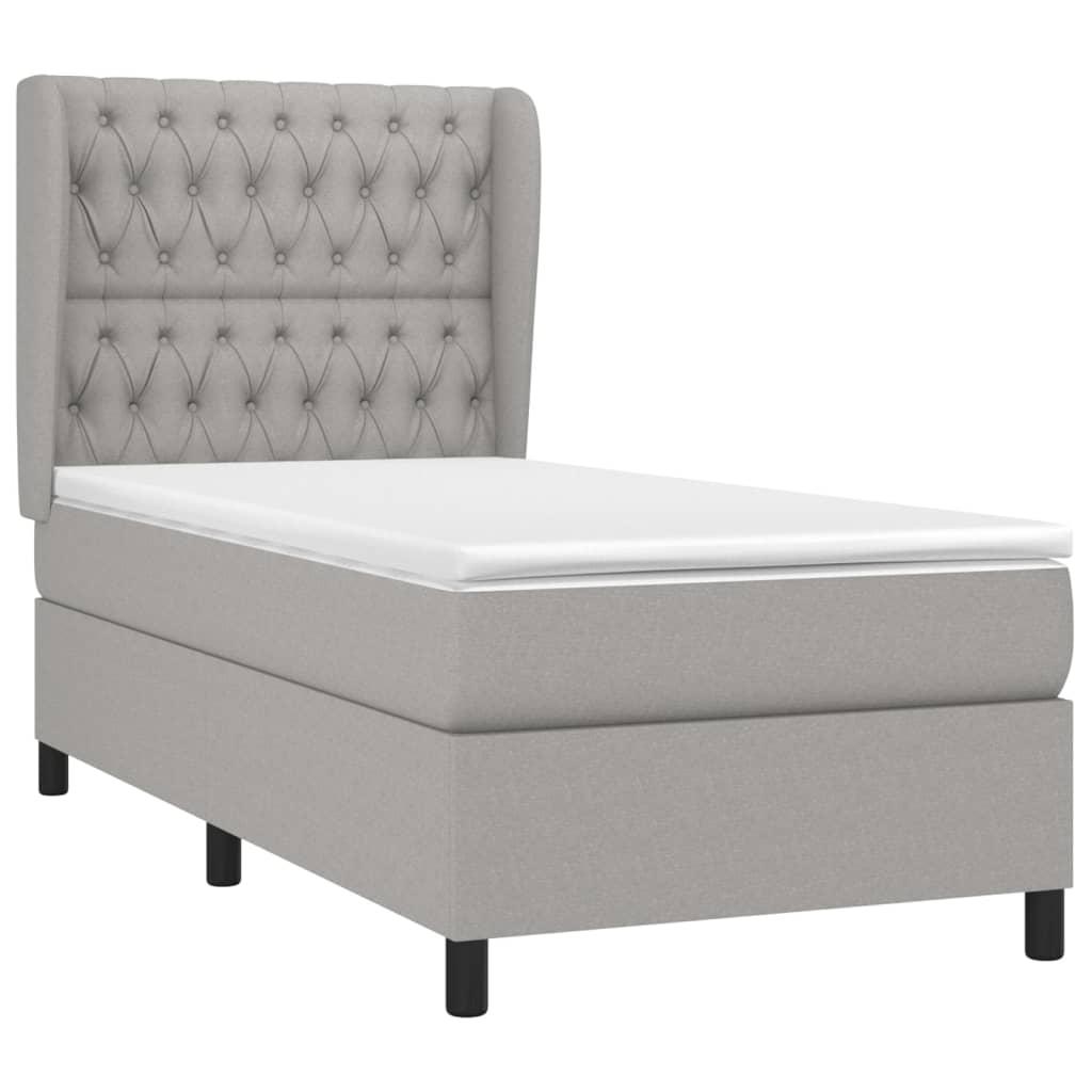 Κρεβάτι Boxspring με Στρώμα Ανοιχτό Γκρι 90x200 εκ. Υφασμάτινο - Pakobazaar