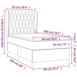 Κρεβάτι Boxspring με Στρώμα Μαύρο 90x200 εκ. Υφασμάτινο