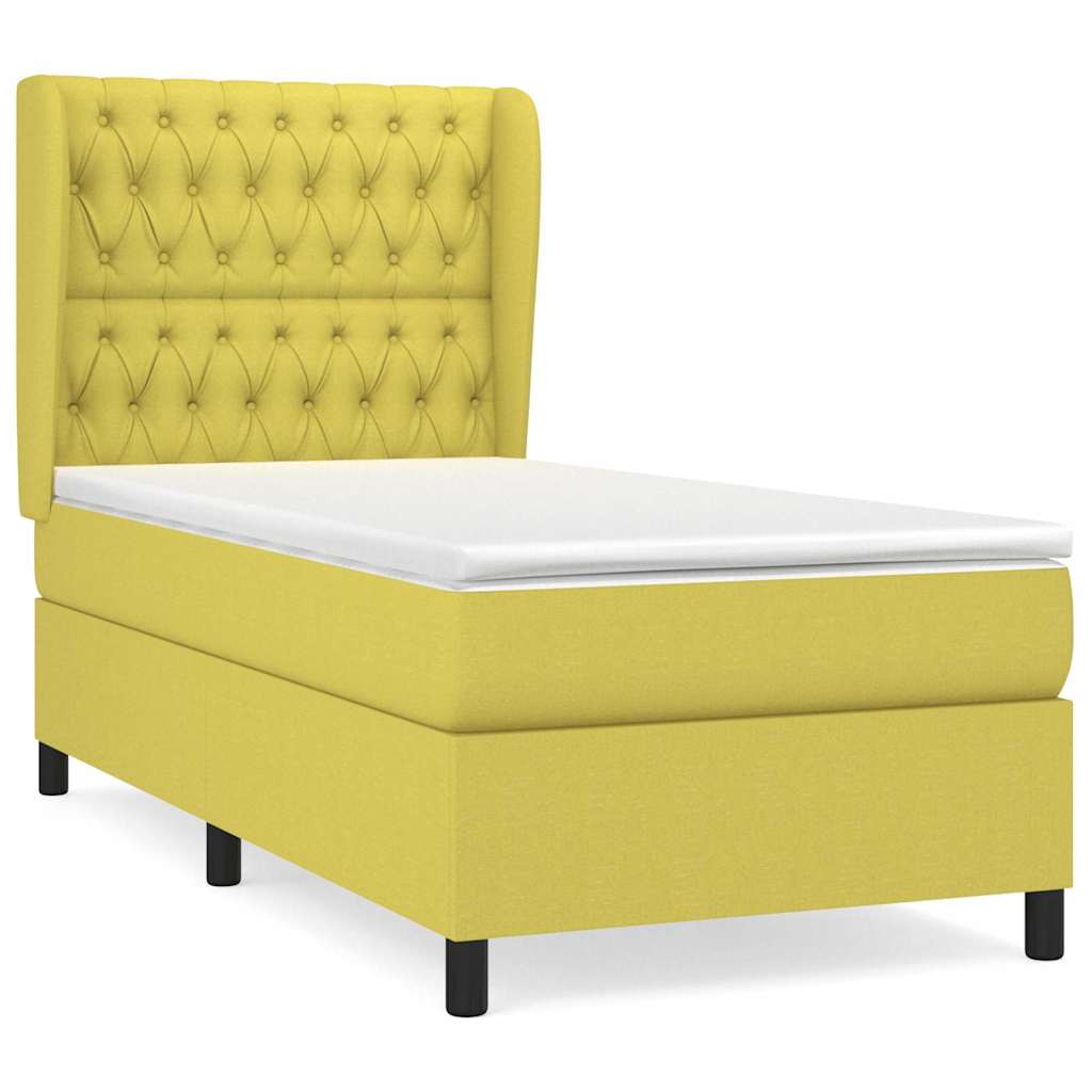 Κρεβάτι Boxspring με Στρώμα Πράσινο 90x200 εκ. Υφασμάτινο