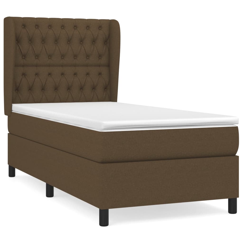 Κρεβάτι Boxspring με Στρώμα Σκούρο Καφέ 100x200 εκ. Υφασμάτινο - Pakobazaar