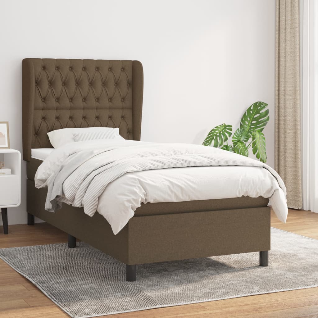Κρεβάτι Boxspring με Στρώμα Σκούρο Καφέ 100x200 εκ. Υφασμάτινο - Pakobazaar