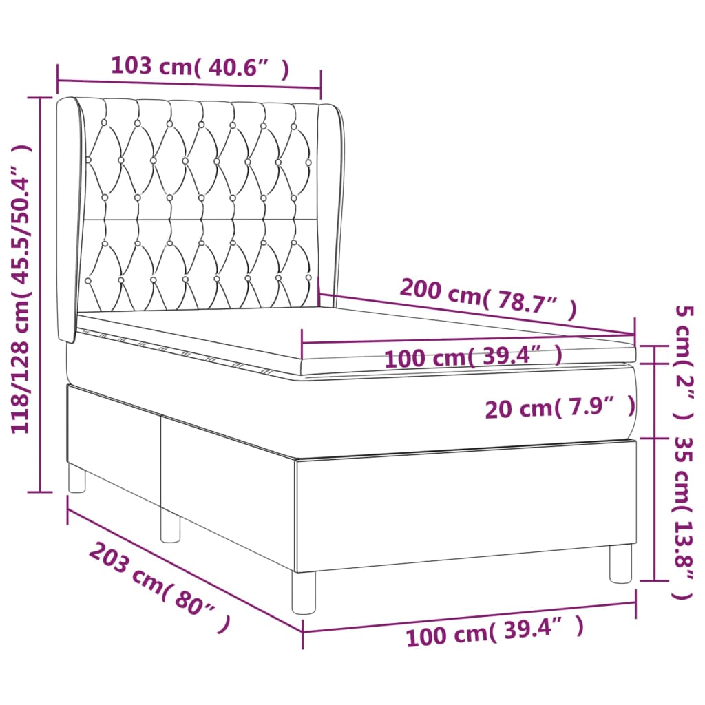 Κρεβάτι Boxspring με Στρώμα Taupe 100 x 200 εκ. Υφασμάτινο
