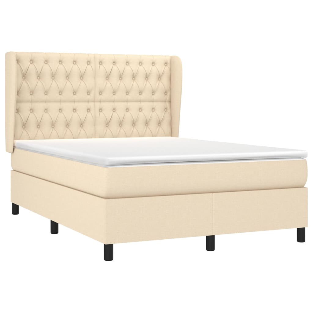 Κρεβάτι Boxspring με Στρώμα Κρεμ 140x190 εκ. Υφασμάτινο - Pakobazaar