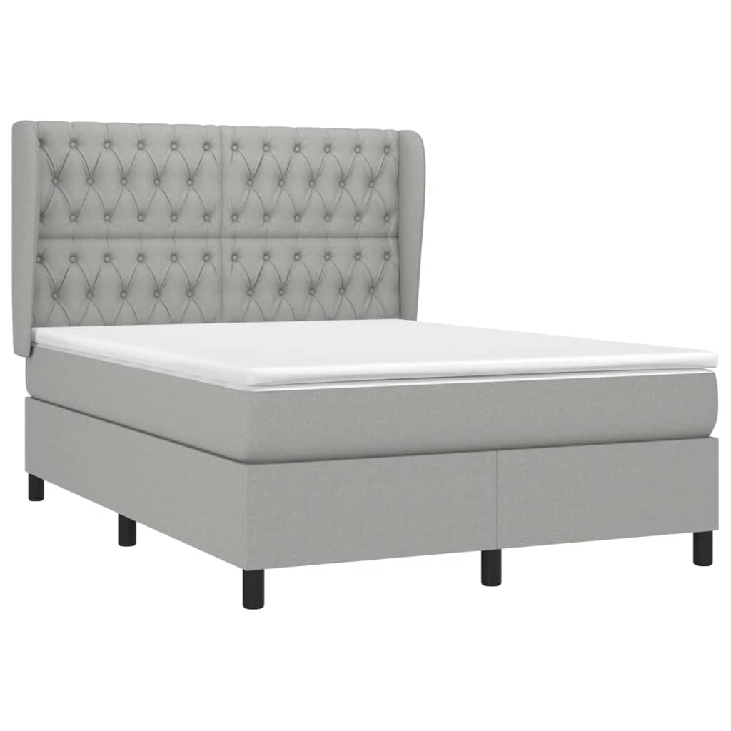 Κρεβάτι Boxspring με Στρώμα Ανοιχτό Γκρι 140x200 εκ. Υφασμάτινο