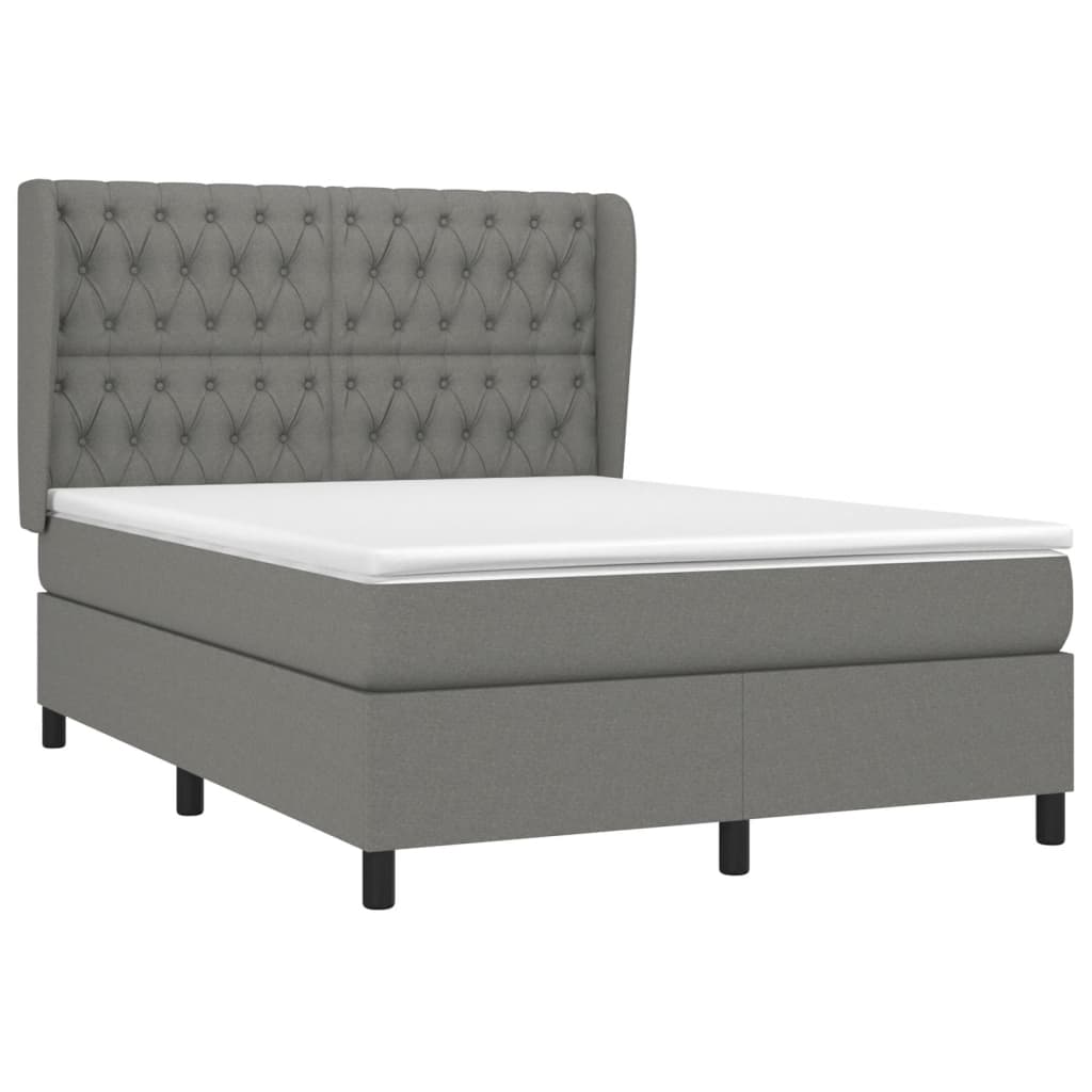 Κρεβάτι Boxspring με Στρώμα Σκούρο Γκρι 140x200 εκ Υφασμάτινο