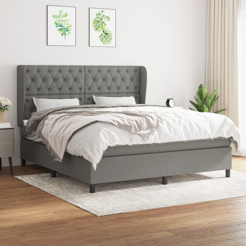 Κρεβάτι Boxspring με Στρώμα Σκούρο Γκρι 160x200 εκ Υφασμάτινο - Pakobazaar