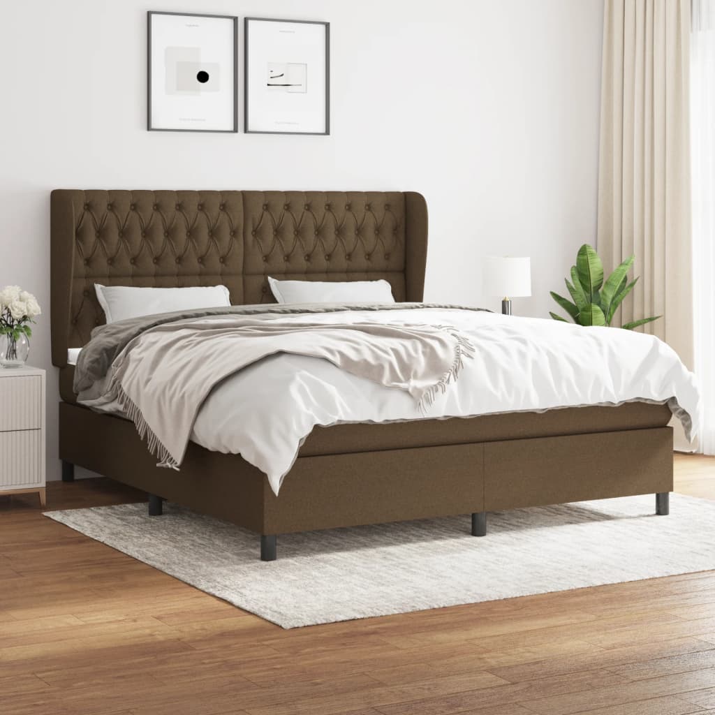 Κρεβάτι Boxspring με Στρώμα Σκούρο Καφέ 180x200 εκ Υφασμάτινο