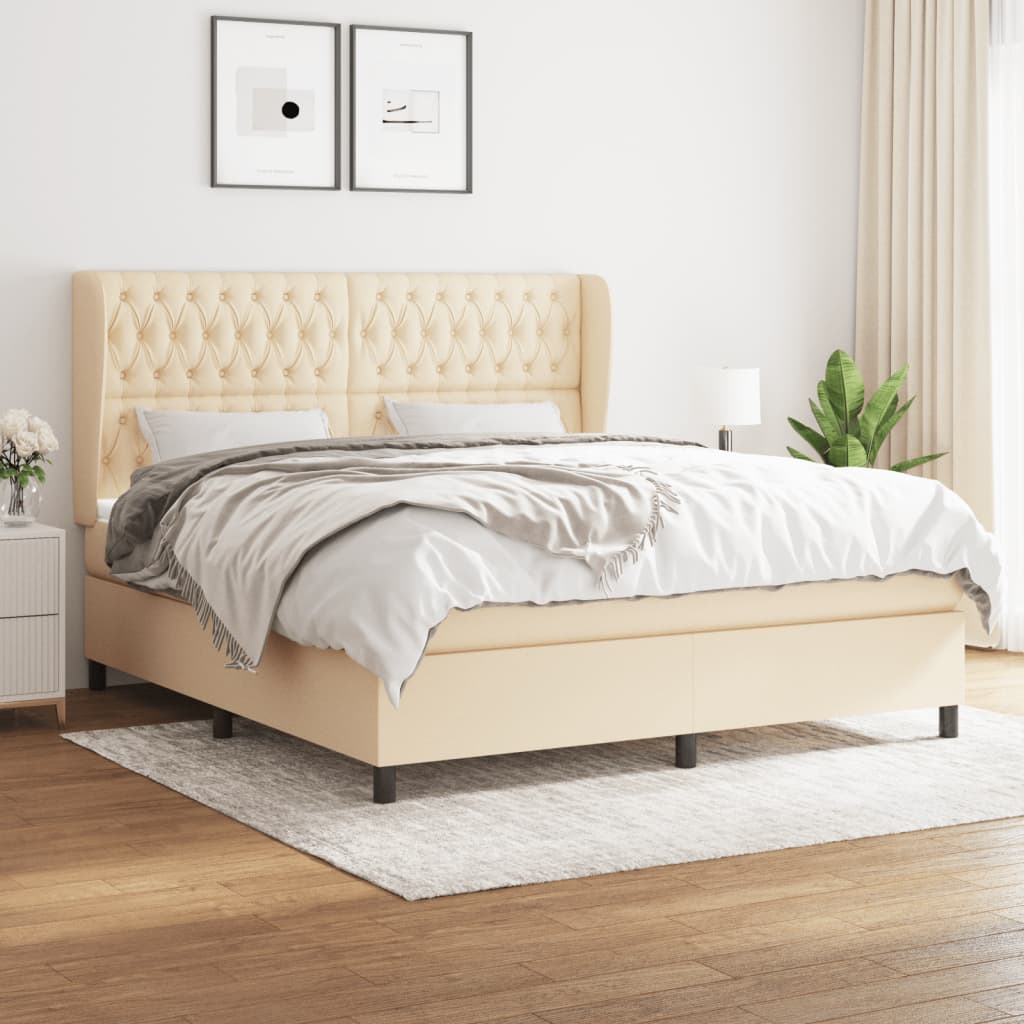Κρεβάτι Boxspring με Στρώμα Κρεμ 180x200 εκ. Υφασμάτινο