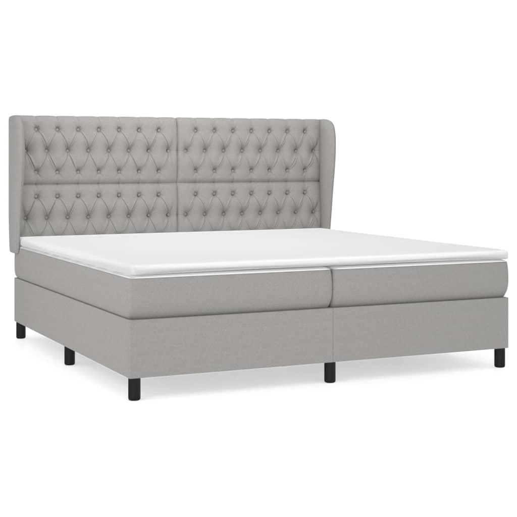 Κρεβάτι Boxspring με Στρώμα Ανοιχτό Γκρι 200x200 εκ. Υφασμάτινο