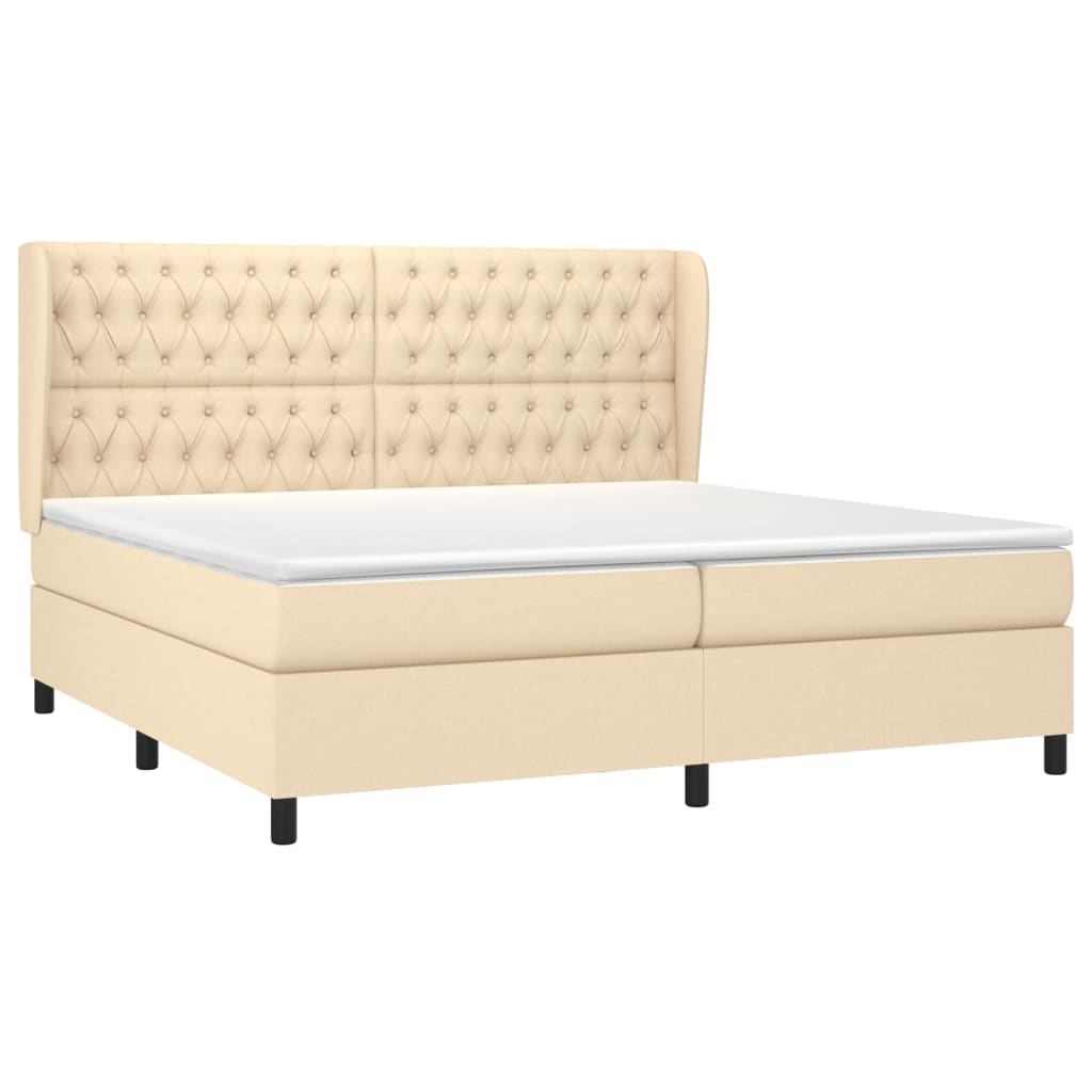 Κρεβάτι Boxspring με Στρώμα Κρεμ 200x200 εκ. Υφασμάτινο