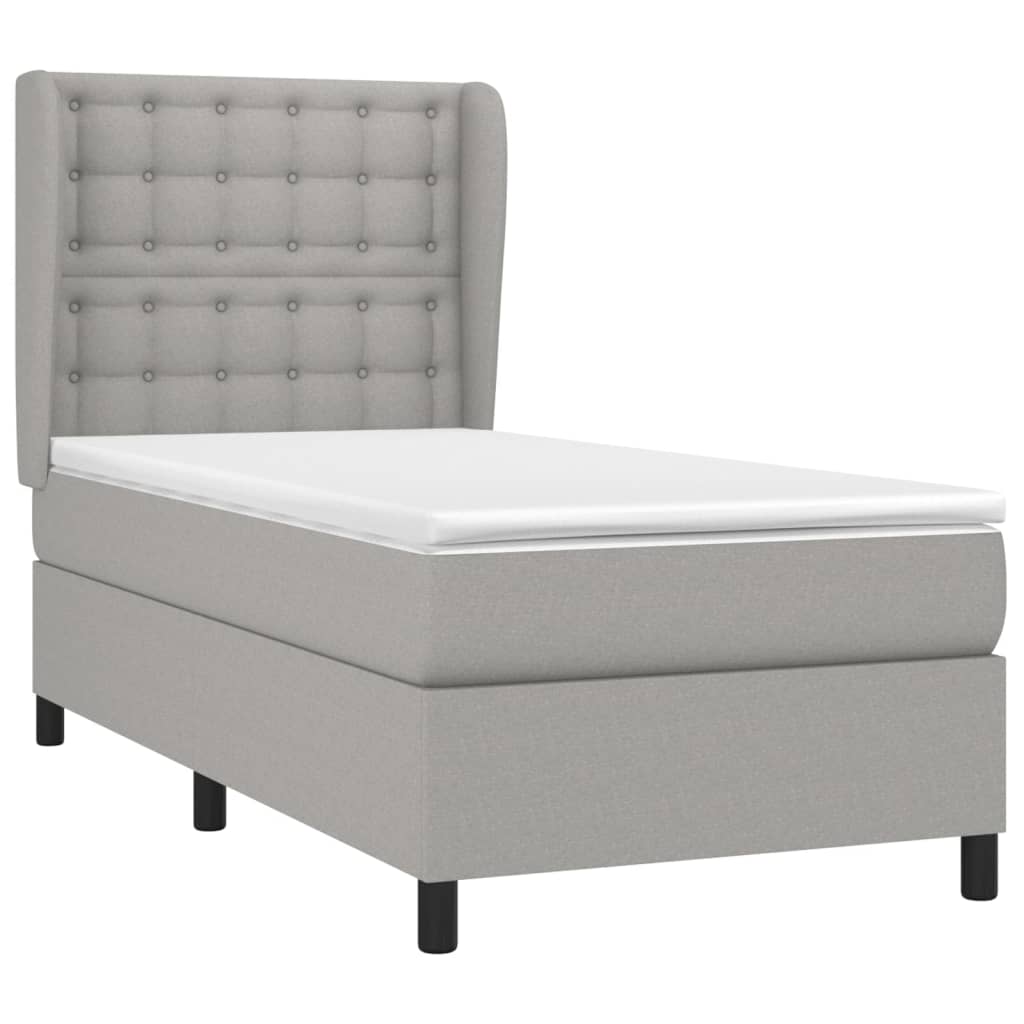 Κρεβάτι Boxspring με Στρώμα Ανοιχτό Γκρι 90x190 εκ. Υφασμάτινο