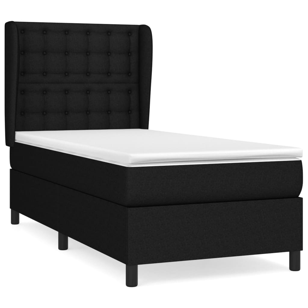 Κρεβάτι Boxspring με Στρώμα Μαύρο 90x190 εκ.Υφασμάτινο - Pakobazaar
