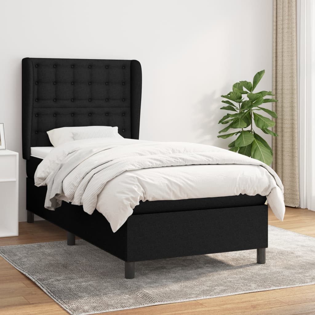 Κρεβάτι Boxspring με Στρώμα Μαύρο 90x190 εκ.Υφασμάτινο - Pakobazaar