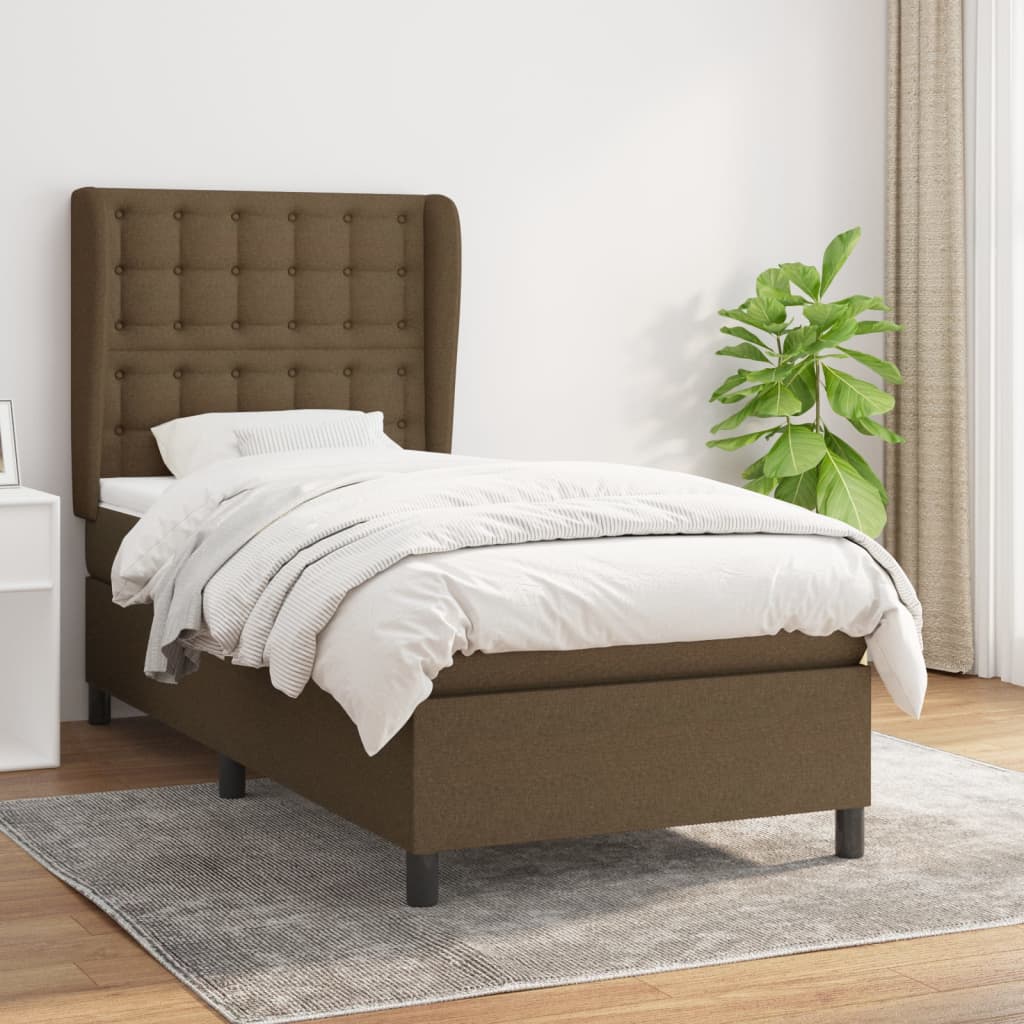Κρεβάτι Boxspring με Στρώμα Σκούρο Καφέ 90x190 εκ. Υφασμάτινο