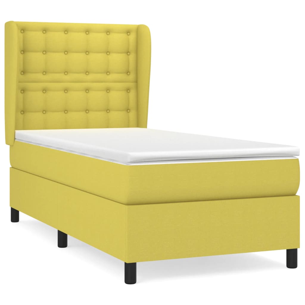 Κρεβάτι Boxspring με Στρώμα Πράσινο 90x190 εκ.Υφασμάτινο
