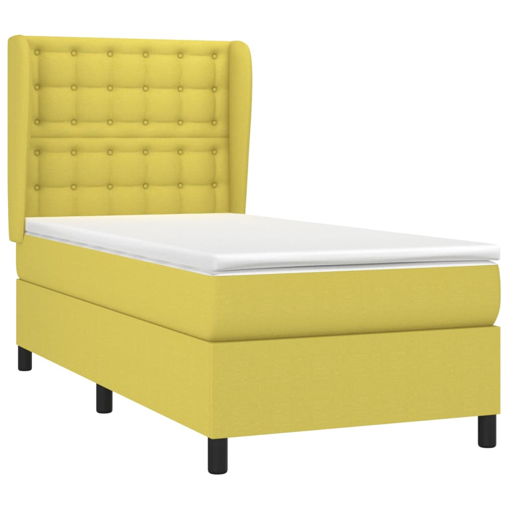 Κρεβάτι Boxspring με Στρώμα Πράσινο 90x190 εκ.Υφασμάτινο