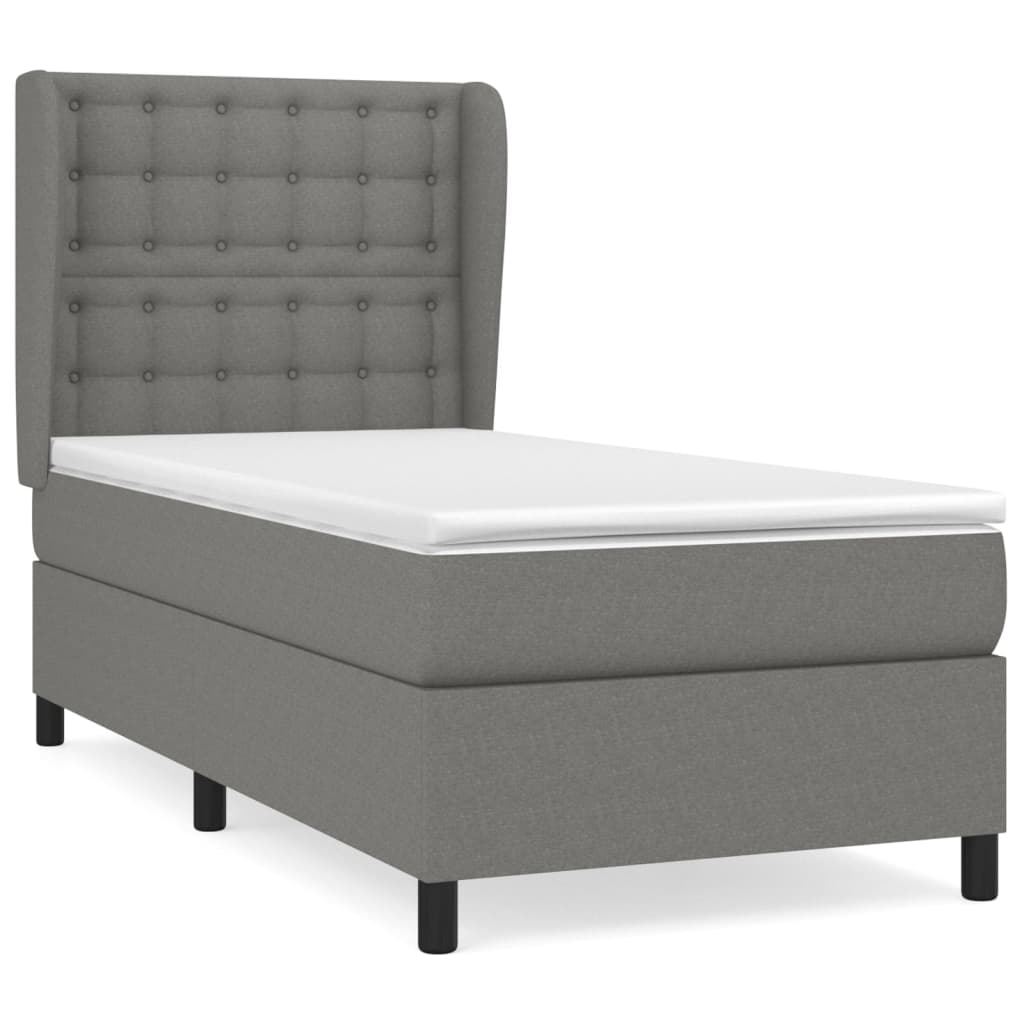Κρεβάτι Boxspring με Στρώμα Σκούρο Γκρι 90x200 εκ. Υφασμάτινο