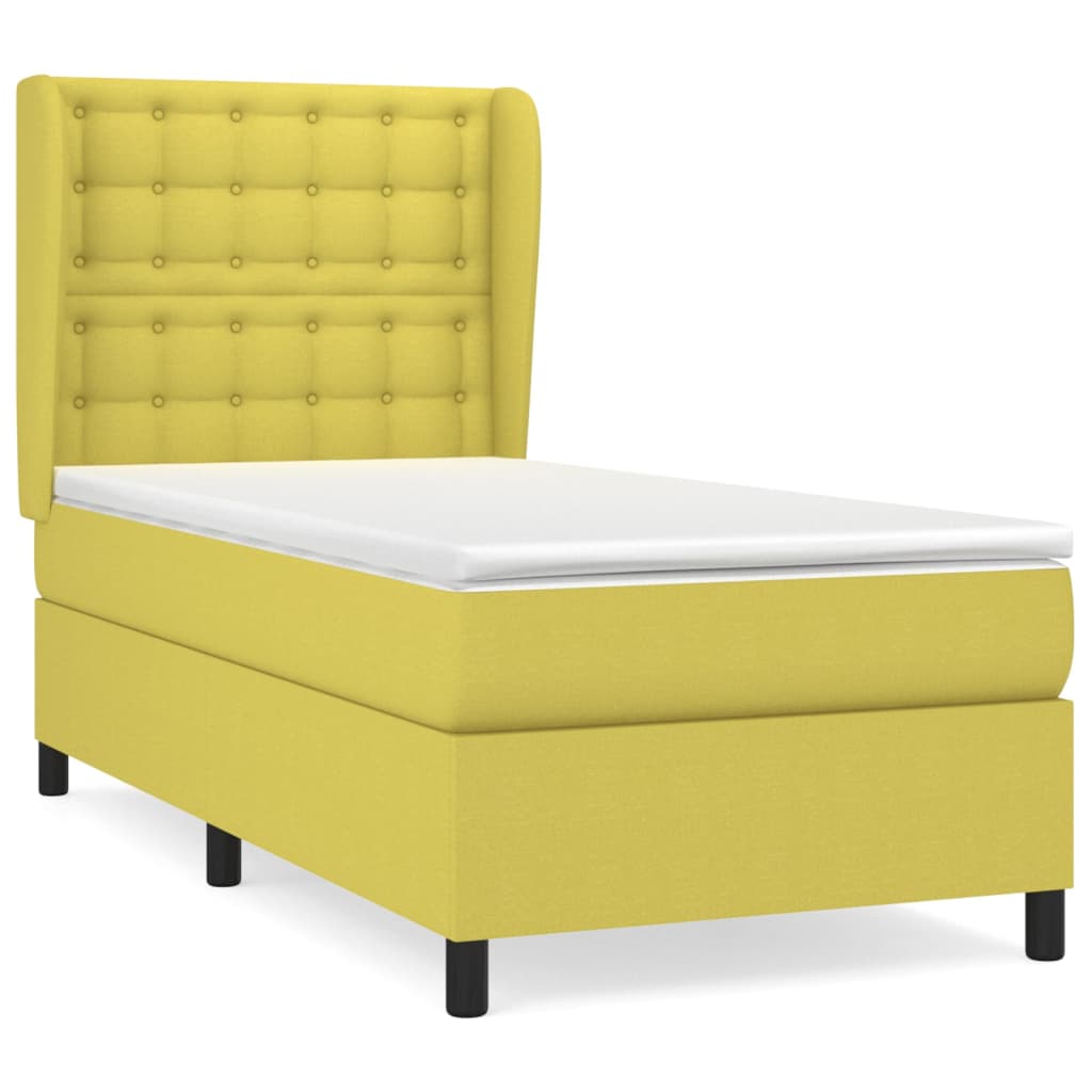 Κρεβάτι Boxspring με Στρώμα Πράσινο 90x200 εκ. Υφασμάτινο