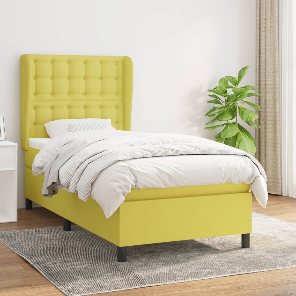Κρεβάτι Boxspring με Στρώμα Πράσινο 90x200 εκ. Υφασμάτινο
