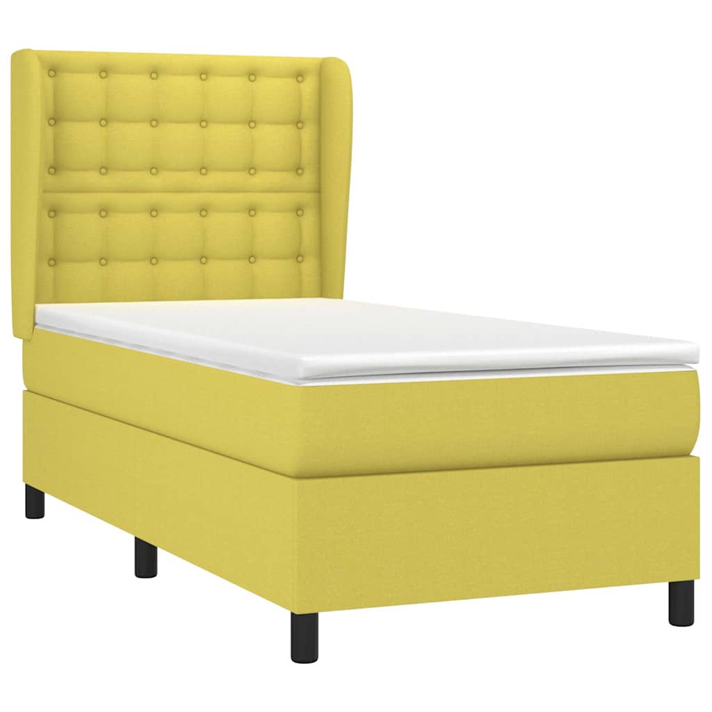 Κρεβάτι Boxspring με Στρώμα Πράσινο 100 x 200 εκ. Υφασμάτινο