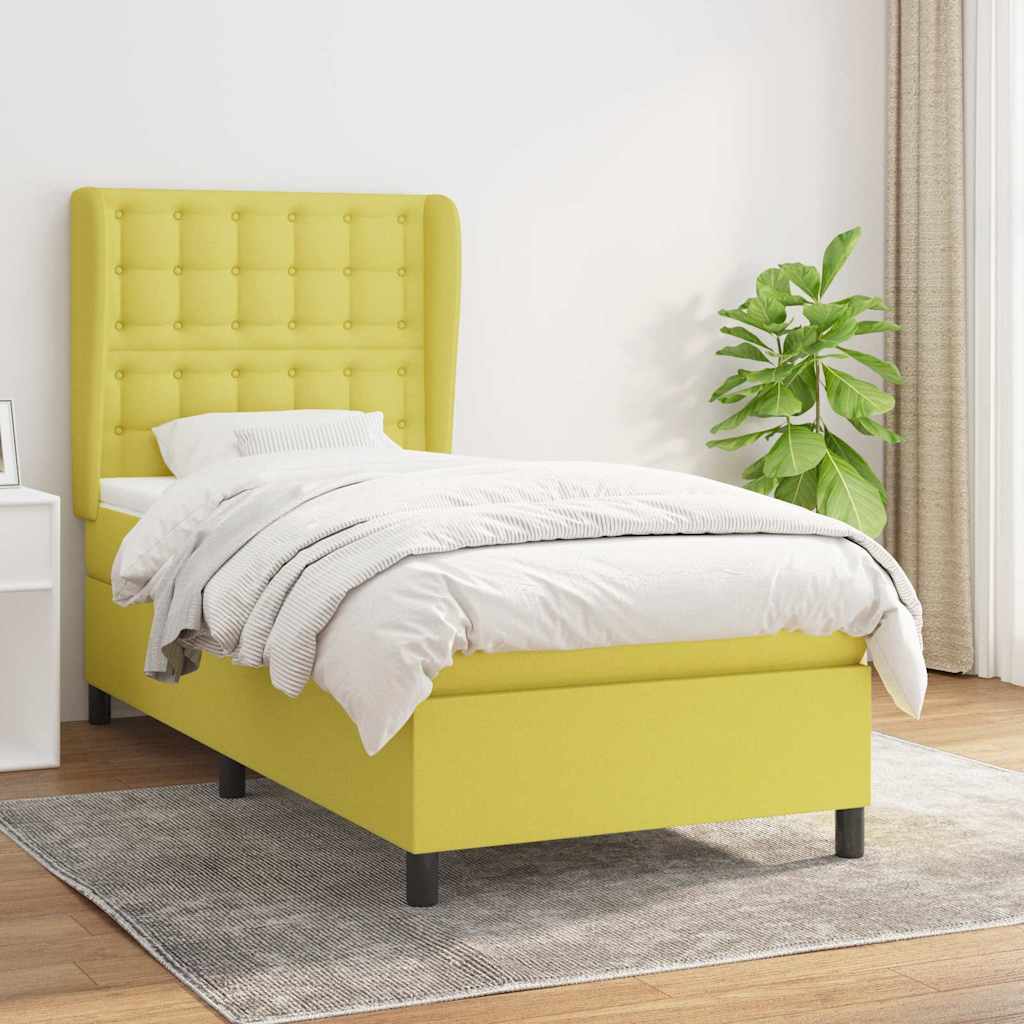 Κρεβάτι Boxspring με Στρώμα Πράσινο 100 x 200 εκ. Υφασμάτινο