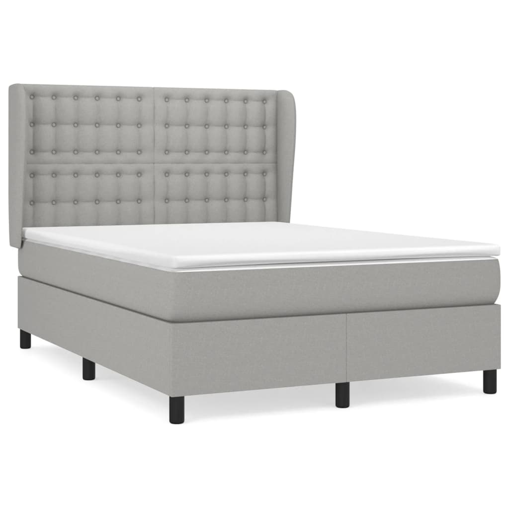 Κρεβάτι Boxspring με Στρώμα Ανοιχτό Γκρι 140x190 εκ. Υφασμάτινο